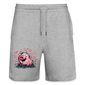 Liebesherz Schweinchen Splash - Stanley/Stella Unisex Bio Joggingshorts Trainer  - Grau meliert - Vorne - Nik (191cm) & Marisol (170cm)