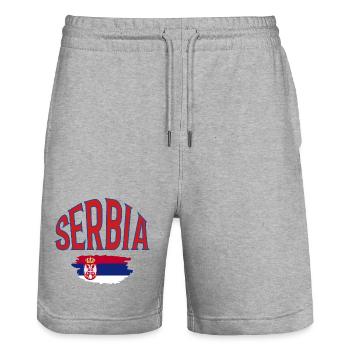 Serbia - Stanley/Stella Trainer Unisex Organic Jogging Shorts - heather grey - Front - Nik (191cm) & Marisol (170cm)