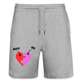 Jesus & me - Heart - Puzzle - christlich - Stanley/Stella Unisex Bio Joggingshorts Trainer  - Grau meliert - Vorne - Nik (191cm) & Marisol (170cm)