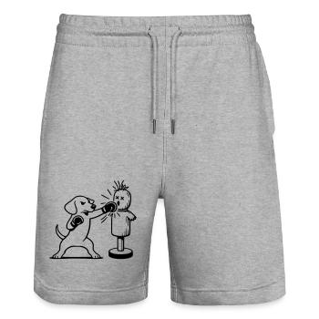 sparring dackel boxen line art  - Stanley/Stella Unisex Bio Joggingshorts Trainer  - Grau meliert - Vorne - Nik (191cm) & Marisol (170cm)
