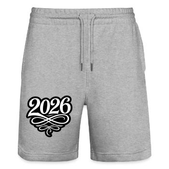 2026 Jahr - Stanley/Stella Unisex Bio Joggingshorts Trainer  - Grau meliert - Vorne - Nik (191cm) & Marisol (170cm)