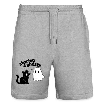 Cute Cat Meets Ghost | Minimal Halloween Motif - Stanley/Stella Trainer Unisex Organic Jogging Shorts - heather grey - Front - Nik (191cm) & Marisol (170cm)