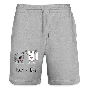 Lustiges Rock 'n' Roll Cartoon Design - Stanley/Stella Unisex Bio Joggingshorts Trainer  - Grau meliert - Vorne - Nik (191cm) & Marisol (170cm)