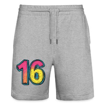16 Zahl Bunt - Stanley/Stella Unisex Bio Joggingshorts Trainer  - Grau meliert - Vorne - Nik (191cm) & Marisol (170cm)