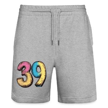39 Number Colorful - Stanley/Stella Trainer Unisex Organic Jogging Shorts - heather grey - Front - Nik (191cm) & Marisol (170cm)