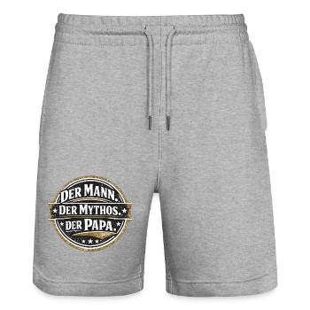 The Man The Myth The Dad Gift - Stanley/Stella Trainer Unisex Organic Jogging Shorts - heather grey - Front - Nik (191cm) & Marisol (170cm)