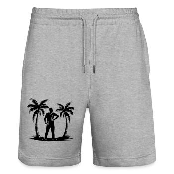 Urlaub Palmen Strand Silhouette - Stanley/Stella Unisex Bio Joggingshorts Trainer  - Grau meliert - Vorne - Nik (191cm) & Marisol (170cm)