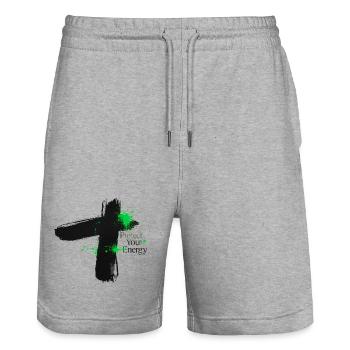 Protect Your Energy - Mindfulness Design - Stanley/Stella Trainer Unisex Organic Jogging Shorts - heather grey - Front - Nik (191cm) & Marisol (170cm)