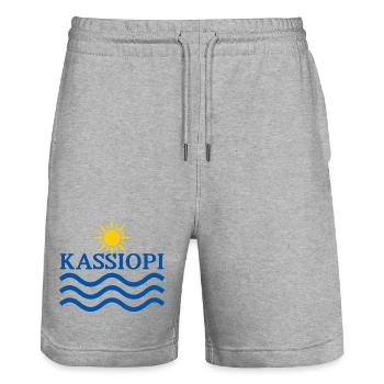 Kassiopi Sun Waves Emblem - Stanley/Stella Trainer Unisex Organic Jogging Shorts - heather grey - Front - Nik (191cm) & Marisol (170cm)