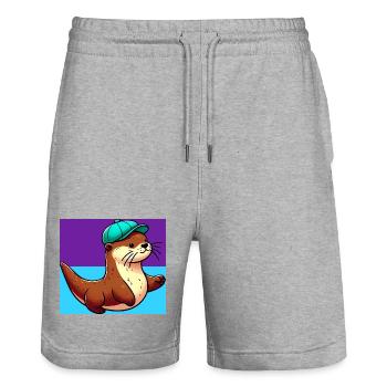 otter - Stanley/Stella Trainer Unisex Organic Jogging Shorts - heather grey - Front - Nik (191cm) & Marisol (170cm)