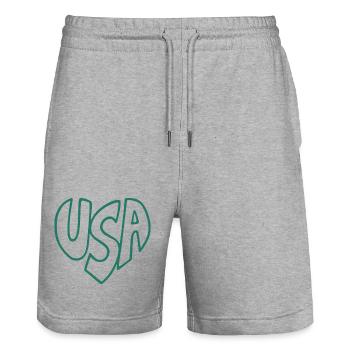 USA Herz Handschriftlogo Retro-Stil - Stanley/Stella Unisex Bio Joggingshorts Trainer  - Grau meliert - Vorne - Nik (191cm) & Marisol (170cm)