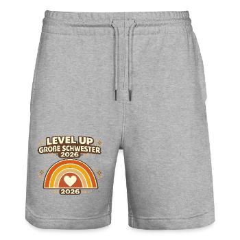 Level Up Big Sister 2026 Rainbow - Stanley/Stella Trainer Unisex Organic Jogging Shorts - heather grey - Front - Nik (191cm) & Marisol (170cm)