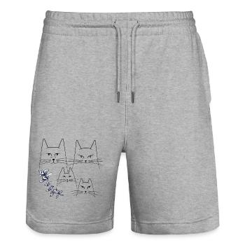 Katzen mit Blumenranke - Stanley/Stella Unisex Bio Joggingshorts Trainer  - Grau meliert - Vorne - Nik (191cm) & Marisol (170cm)