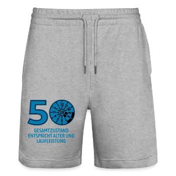 HU April 2026 - 50 Jahre - Geburtstag Geschenk - Stanley/Stella Unisex Bio Joggingshorts Trainer  - Grau meliert - Vorne - Nik (191cm) & Marisol (170cm)