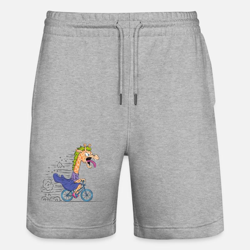 Dessin animé Girafe sur Vélo - Short de jogging bio TRAINER Stanley/Stella unisexe - gris chiné