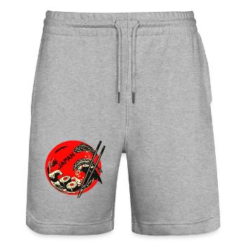 Japan Sushi Koi in Red Circle - Stanley/Stella Unisex Bio Joggingshorts Trainer  - Grau meliert - Vorne - Nik (191cm) & Marisol (170cm)