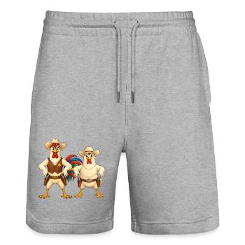 Coq et poulet dans le Far West - Short de jogging bio TRAINER Stanley/Stella unisexe - gris chiné - Devant - Nik (191cm) & Marisol (170cm)