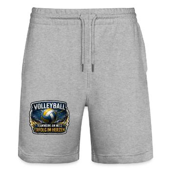 Volleyball – Erfolg im Herzen - Stanley/Stella Unisex Bio Joggingshorts Trainer  - Grau meliert - Vorne - Nik (191cm) & Marisol (170cm)