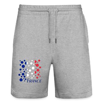 Motif français de points circulaires - Short de jogging bio TRAINER Stanley/Stella unisexe - gris chiné - Devant - Nik (191cm) & Marisol (170cm)