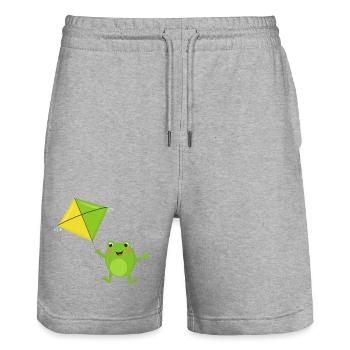 Une grenouille verte fait voler un cerf-volant – Fu - Short de jogging bio TRAINER Stanley/Stella unisexe - gris chiné - Devant - Nik (191cm) & Marisol (170cm)