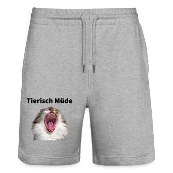 Tierisch Müde - Gähnende Katze - Stanley/Stella Unisex Bio Joggingshorts Trainer  - Grau meliert - Vorne - Nik (191cm) & Marisol (170cm)