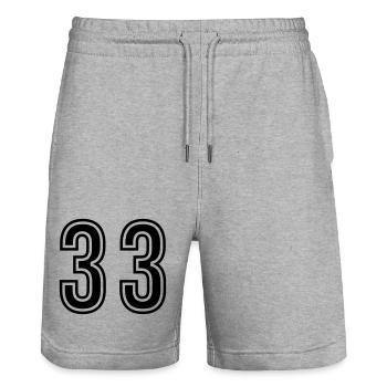 33 Number Symbol - Stanley/Stella Trainer Unisex Organic Jogging Shorts - heather grey - Front - Nik (191cm) & Marisol (170cm)