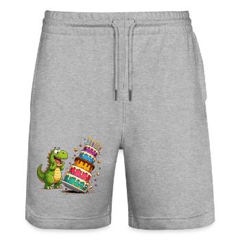 Dino Geburtstag Kuchen Parade - Stanley/Stella Unisex Bio Joggingshorts Trainer  - Grau meliert - Vorne - Nik (191cm) & Marisol (170cm)