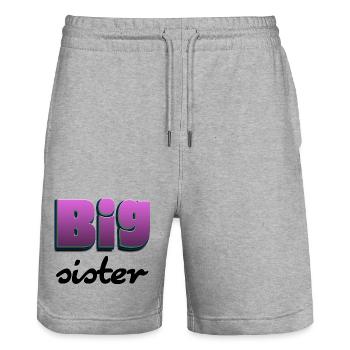 Big Sister lettering for the big sister - Stanley/Stella Trainer Unisex Organic Jogging Shorts - heather grey - Front - Nik (191cm) & Marisol (170cm)