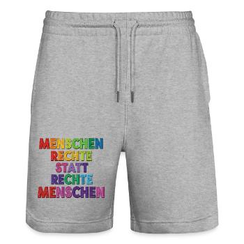 Menschenrechte statt rechte Menschen Statement - Stanley/Stella Unisex Bio Joggingshorts Trainer  - Grau meliert - Vorne - Nik (191cm) & Marisol (170cm)