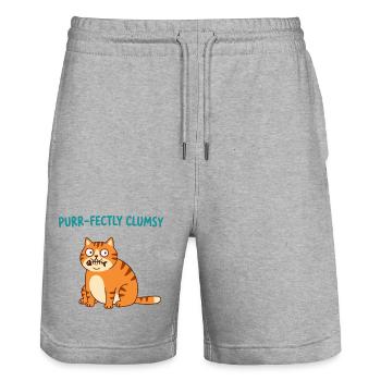 Purr-fekt Ungeschickte Katze - Stanley/Stella Unisex Bio Joggingshorts Trainer  - Grau meliert - Vorne - Nik (191cm) & Marisol (170cm)