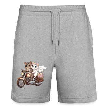 Just Married: Katzen auf Motorrad - Stanley/Stella Unisex Bio Joggingshorts Trainer  - Grau meliert - Vorne - Nik (191cm) & Marisol (170cm)