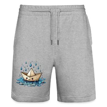 Bateau origami sous la pluie - Short de jogging bio TRAINER Stanley/Stella unisexe - gris chiné - Devant - Nik (191cm) & Marisol (170cm)