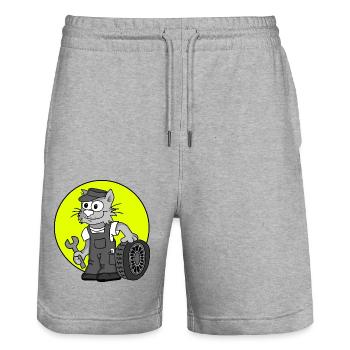 Beruf KFZ-Mechaniker Retro - Stanley/Stella Unisex Bio Joggingshorts Trainer  - Grau meliert - Vorne - Nik (191cm) & Marisol (170cm)