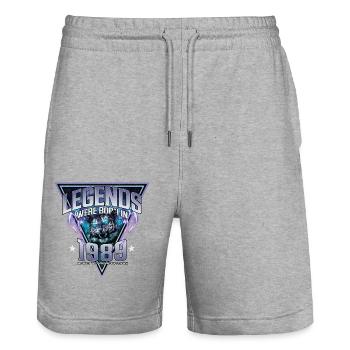 Legends were born in 1989 - Stanley/Stella Trainer Unisex Organic Jogging Shorts - heather grey - Front - Nik (191cm) & Marisol (170cm)