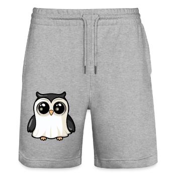 hibou Halloween bande dessinée fantôme - Short de jogging bio TRAINER Stanley/Stella unisexe - gris chiné - Devant - Nik (191cm) & Marisol (170cm)