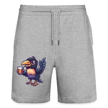 Bière Raven Crow Pixel - Short de jogging bio TRAINER Stanley/Stella unisexe - gris chiné - Devant - Nik (191cm) & Marisol (170cm)