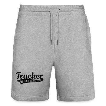 Truckerin LKW Truck Fahrerin Trucker Babe Shirt - Stanley/Stella Unisex Bio Joggingshorts Trainer  - Grau meliert - Vorne - Nik (191cm) & Marisol (170cm)