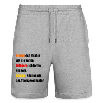 Orange Erdbeere Banane - Stanley/Stella Unisex Bio Joggingshorts Trainer  - Grau meliert - Vorne - Nik (191cm) & Marisol (170cm)