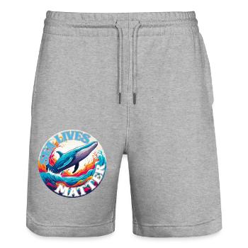 Schützt das Leben im Meer Blauwal im Farbkreis - Stanley/Stella Unisex Bio Joggingshorts Trainer  - Grau meliert - Vorne - Nik (191cm) & Marisol (170cm)