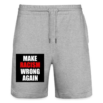 make racism wrong again - Short de jogging bio TRAINER Stanley/Stella unisexe - gris chiné - Devant - Nik (191cm) & Marisol (170cm)
