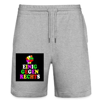 Einig gegen rechts - Stanley/Stella Unisex Bio Joggingshorts Trainer  - Grau meliert - Vorne - Nik (191cm) & Marisol (170cm)