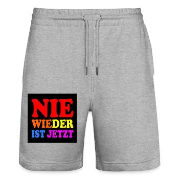 Nie wieder ist jetzt - Stanley/Stella Unisex Bio Joggingshorts Trainer  - Grau meliert - Vorne - Nik (191cm) & Marisol (170cm)
