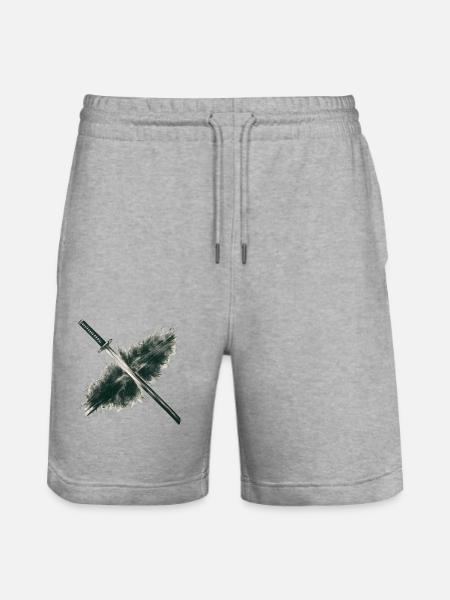Charcoal Drawing Of Katana - Stanley/Stella Trainer Unisex Organic Jogging Shorts - heather grey