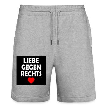 Liebe gegen rechts - Stanley/Stella Unisex Bio Joggingshorts Trainer  - Grau meliert - Vorne - Nik (191cm) & Marisol (170cm)