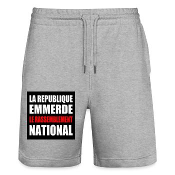 la republique emmerde le rassemblement national - Stanley/Stella Trainer Unisex Organic Jogging Shorts - heather grey - Front - Nik (191cm) & Marisol (170cm)
