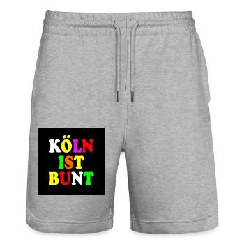 Köln ist bunt - Stanley/Stella Unisex Bio Joggingshorts Trainer  - Grau meliert - Vorne - Nik (191cm) & Marisol (170cm)