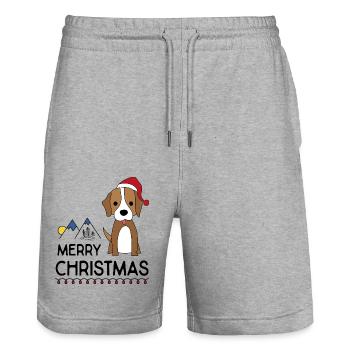 Funny Christmas with dog for friends - Stanley/Stella Trainer Unisex Organic Jogging Shorts - heather grey - Front - Nik (191cm) & Marisol (170cm)