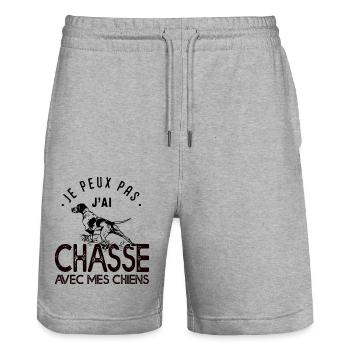 Je peux pas j'ai chasse avec mes chiens chasseur - Short de jogging bio TRAINER Stanley/Stella unisexe - gris chiné - Devant - Nik (191cm) & Marisol (170cm)