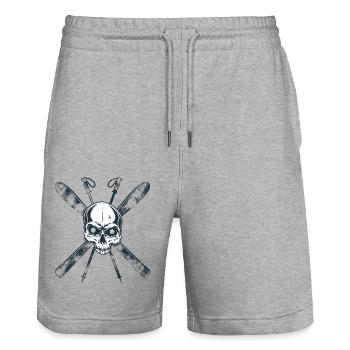 Ski Totenkopf Schädel Skifahrer Shirt - Stanley/Stella Unisex Bio Joggingshorts Trainer  - Grau meliert - Vorne - Nik (191cm) & Marisol (170cm)