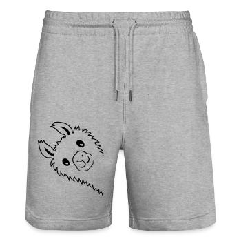 L’alpaga regarde sur le latéral - Short de jogging bio TRAINER Stanley/Stella unisexe - gris chiné - Devant - Nik (191cm) & Marisol (170cm)